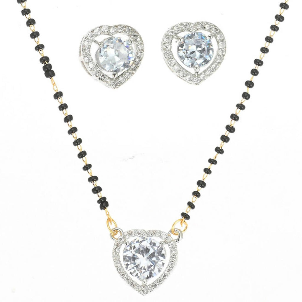 AanyaCentric Gold-Polished Mangalsutra Pendant Earring Set & Silver Plated Anklet