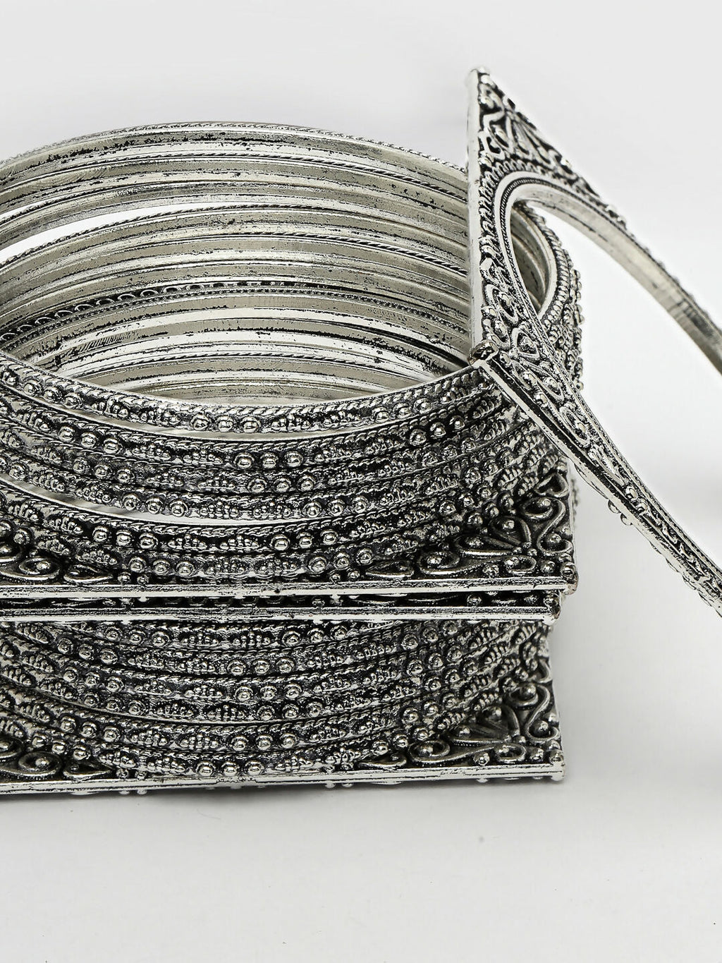 NVR Women's Set of 8 Silver-Toned German Silver Oxidised Bangles