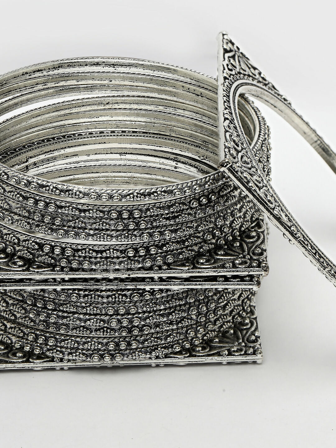 NVR Women's Set of 8 Silver-Toned German Silver Oxidised Bangles