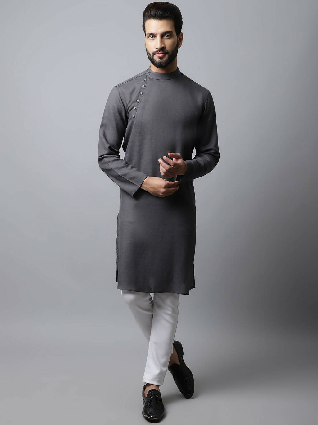 Even Apparels Grey Color Pure Cotton Men's Kurta With Side Placket (SLD1202)