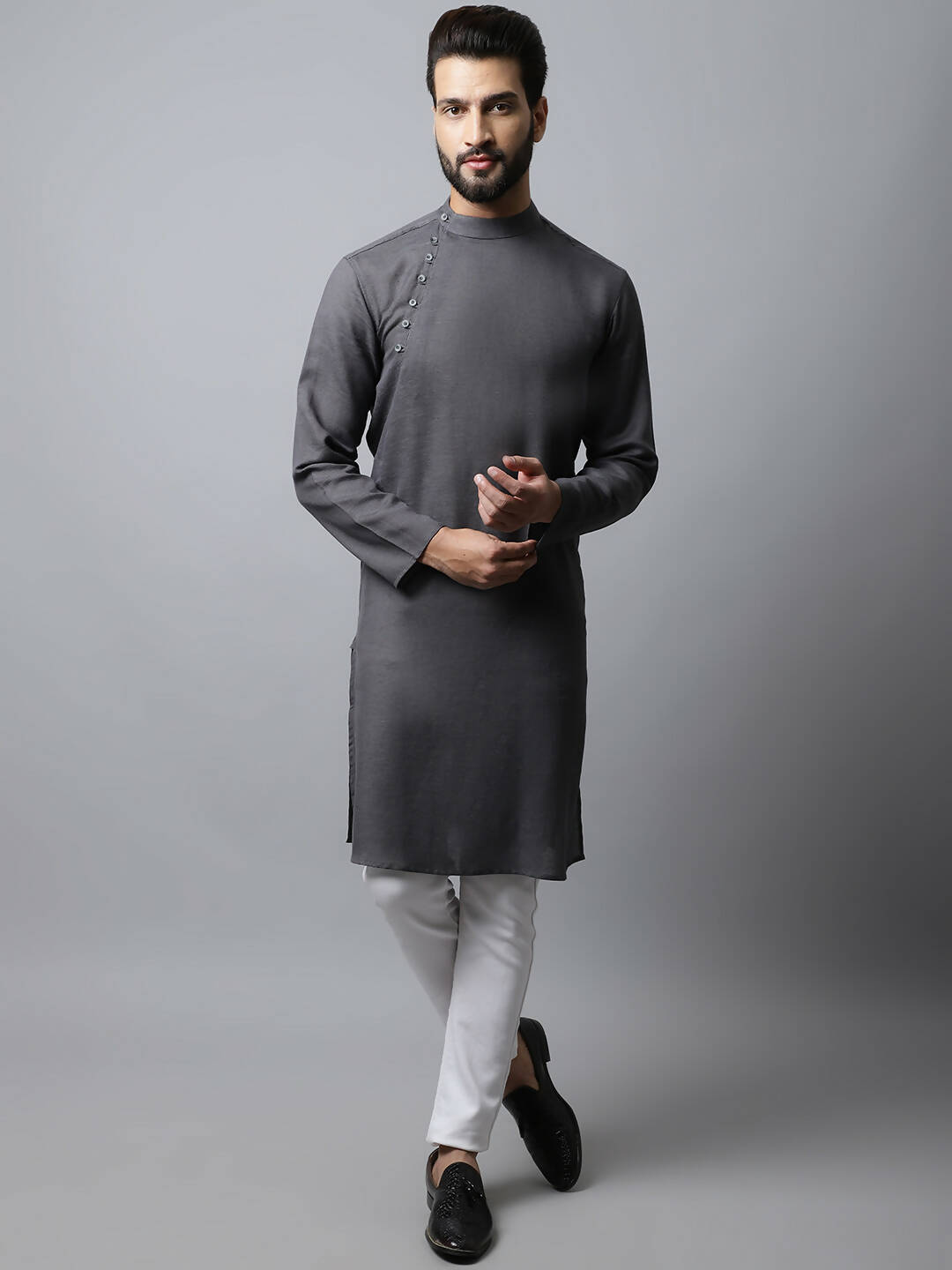 Even Apparels Grey Color Pure Cotton Men's Kurta With Side Placket (SLD1202)