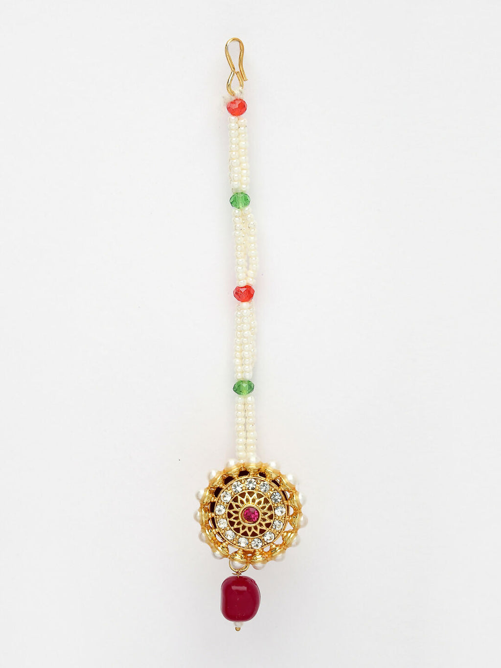 NVR Women's Gold-Polished CZ Stone-Studded Borla Maang Tikka