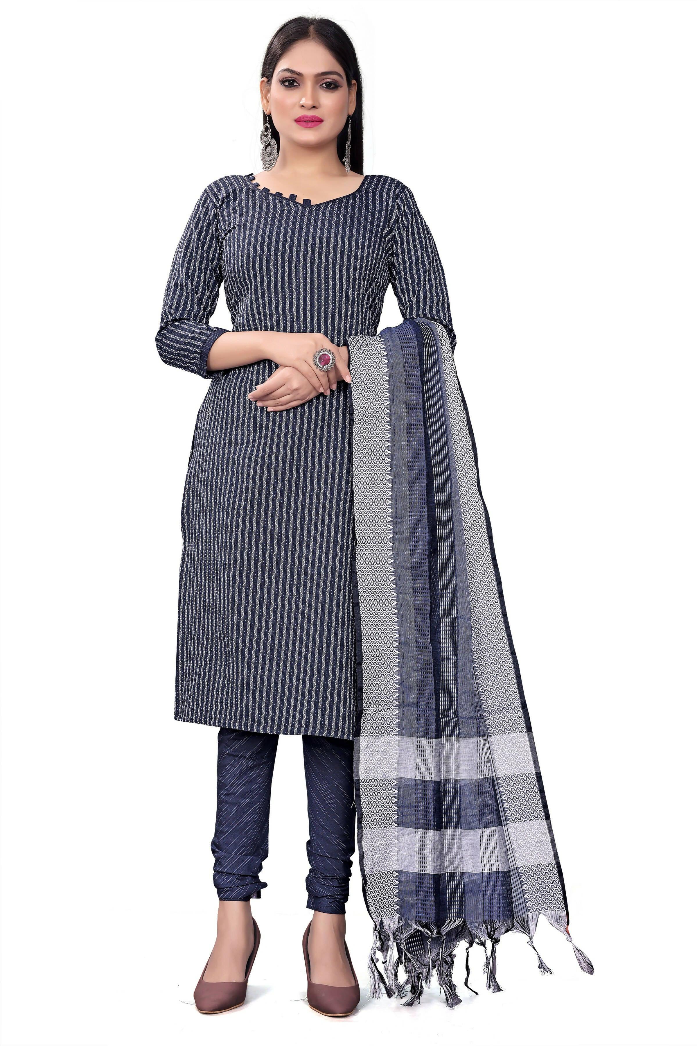 Blue Cotton Jacquard Woven Unstitched Dress Material - Amara