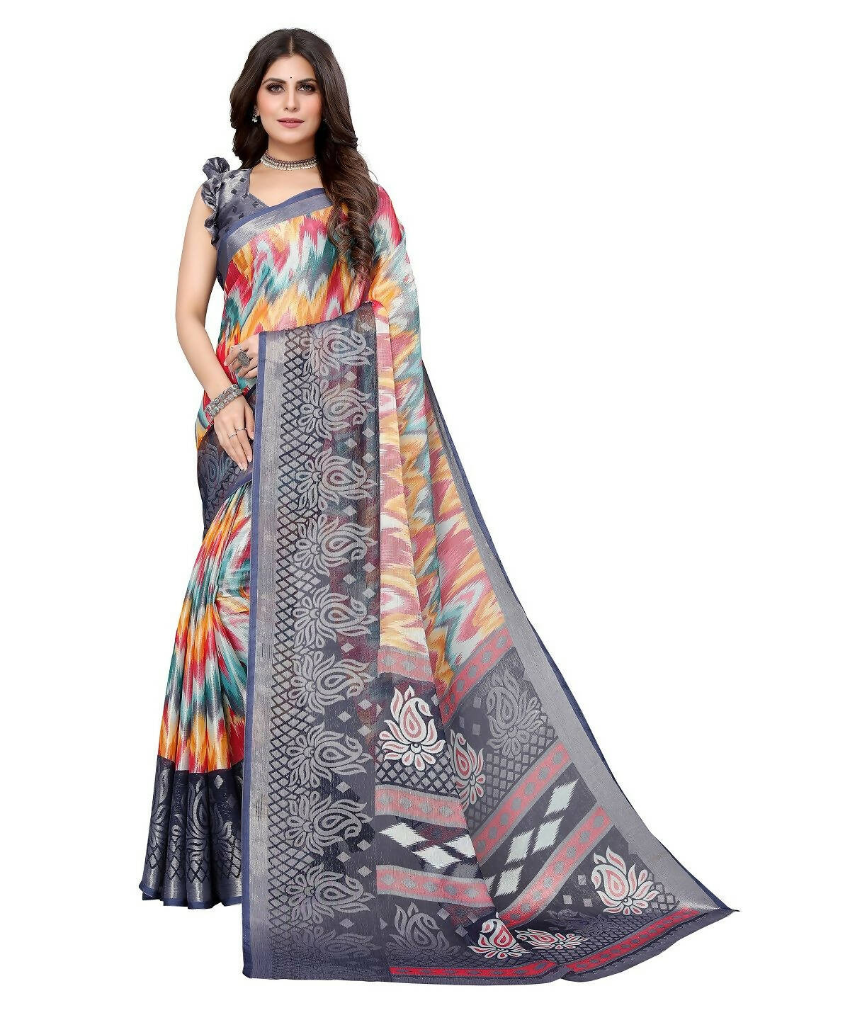 Vamika Grey Chiffon Brasso Bollywood Style Woven Saree (KARUNA GREY)