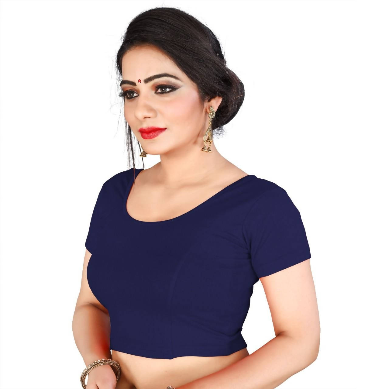 Vamika Navy Blue Lycra Plain Blouse