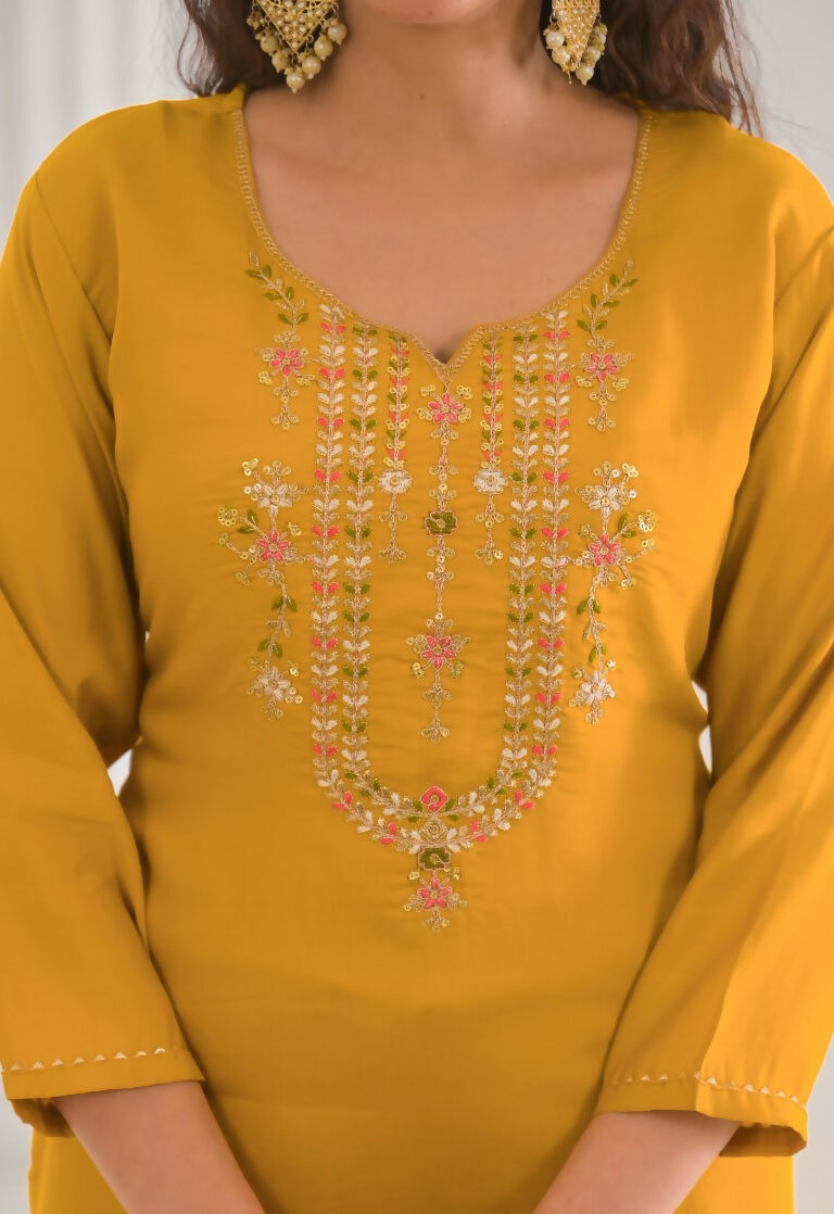 Ethnic Festive Wear Viscose Chanderi Yellow Stitched Suit With Dupatta - Tanisha