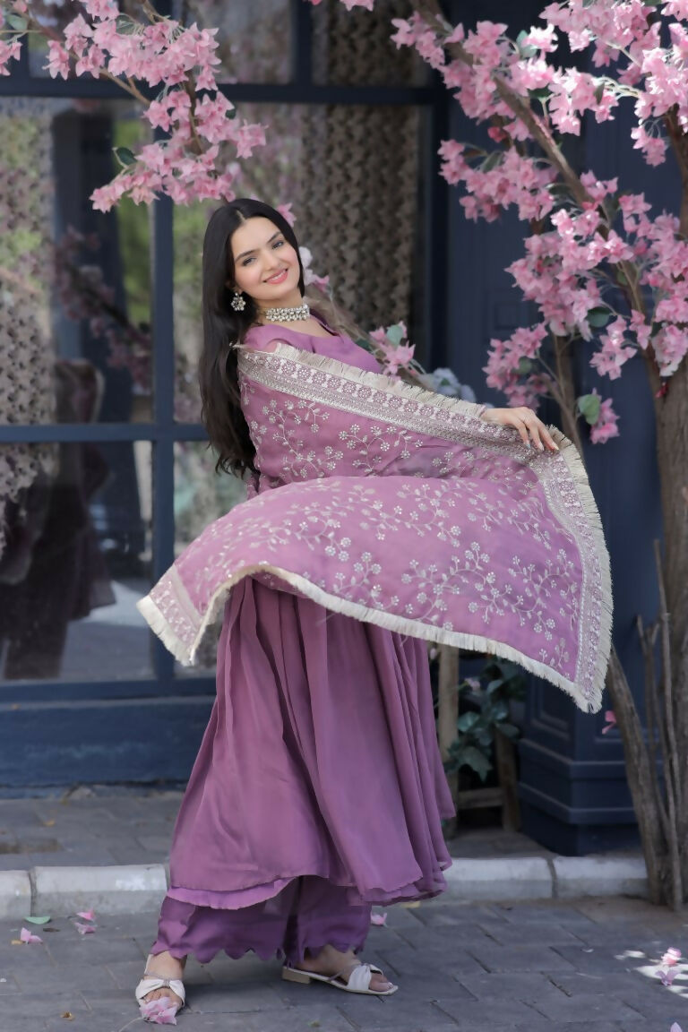 Jyoti Fashion Women's Onion Tabby Silk Designer Kurta with Trouser & Dupatta