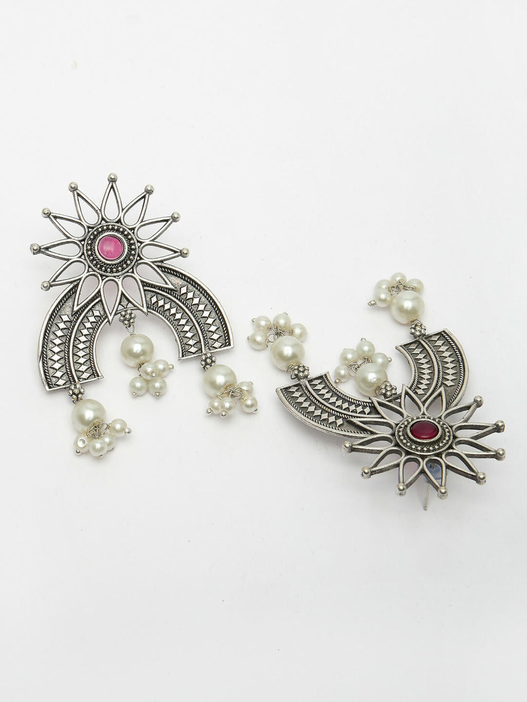 NVR Women's Floral Silver-Plated Artificial Stones and Beads Drop Earrings