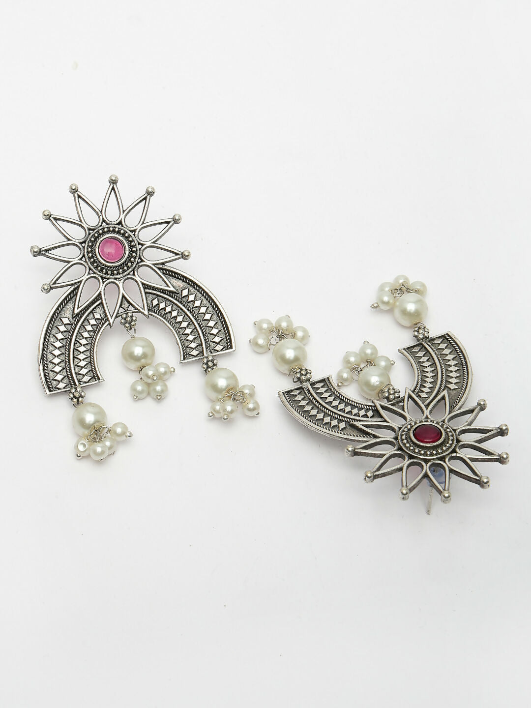 NVR Women's Floral Silver-Plated Artificial Stones and Beads Drop Earrings