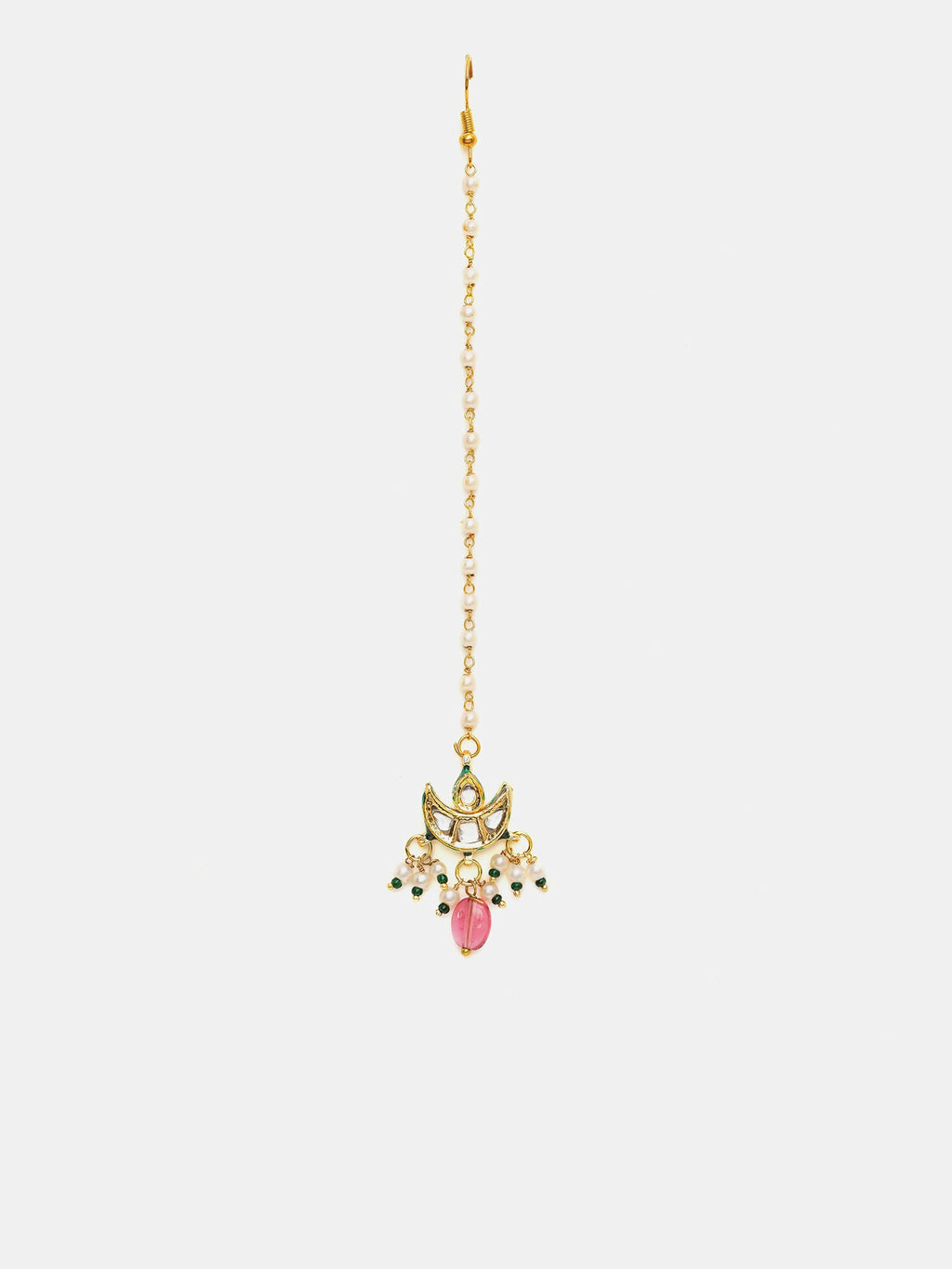Ruby Raang Gold Polished Maroon Kundan Maang Tikka
