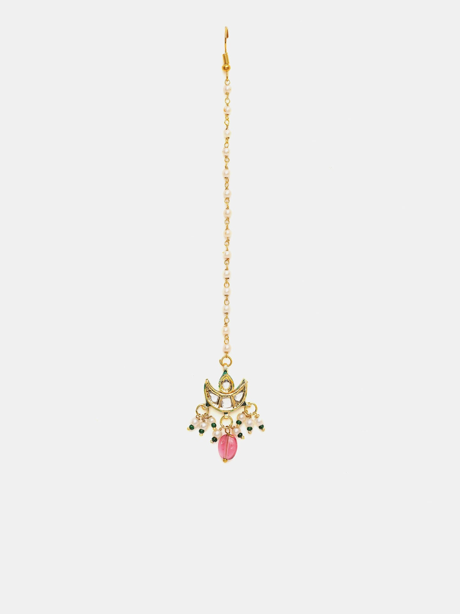 Ruby Raang Gold Polished Maroon Kundan Maang Tikka