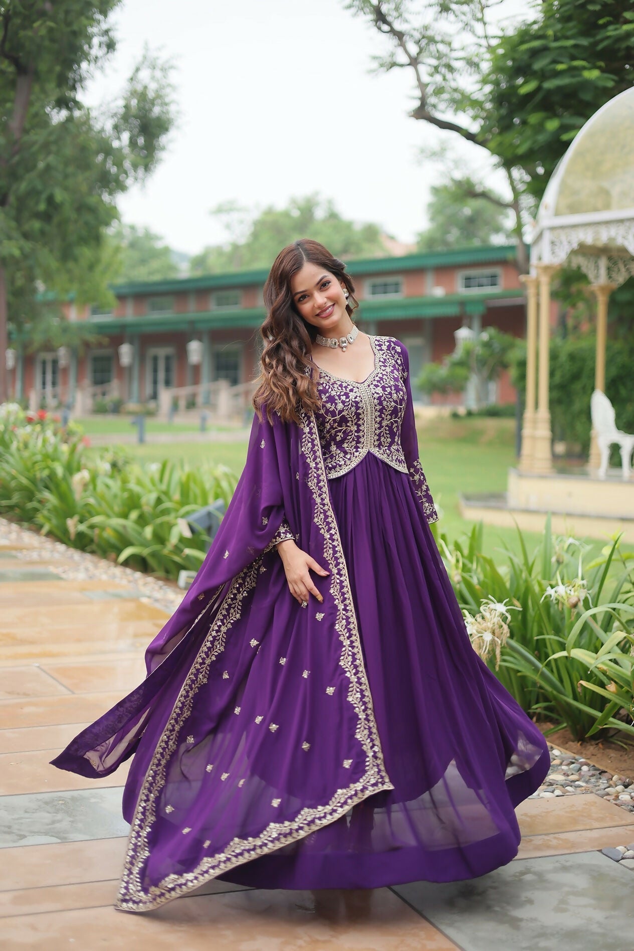 Joban Fashion Purple Georgette Sequence Embroidery Work Kurta Set