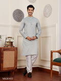 Light Blue Viscose Wevon Designer Men's Rajwadi Kurta Set - Mahotsav
