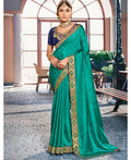 Sea Green Solid Vichitra Saree With Unstitched Blouse Piece - Selena