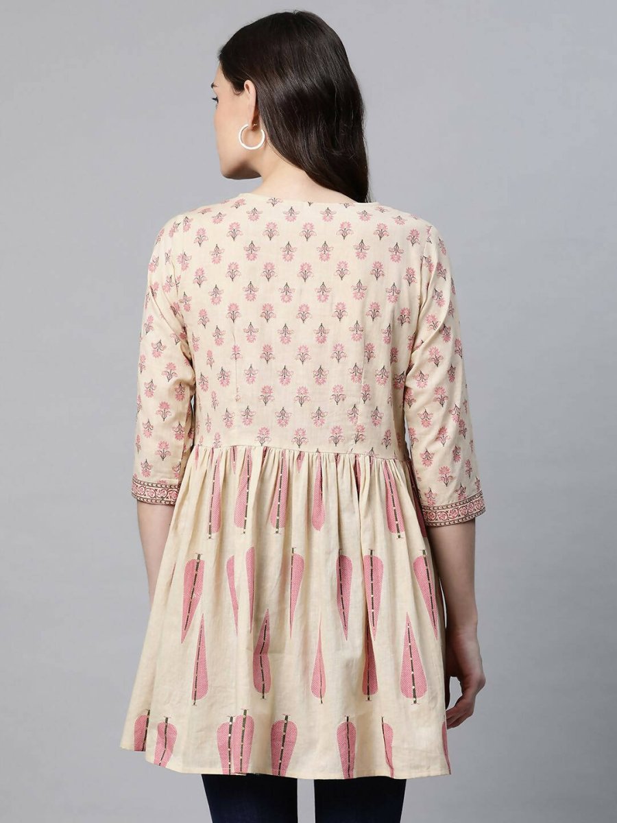 Ahalyaa Women Beautiful Beige Pure Cotton Printed Tunic