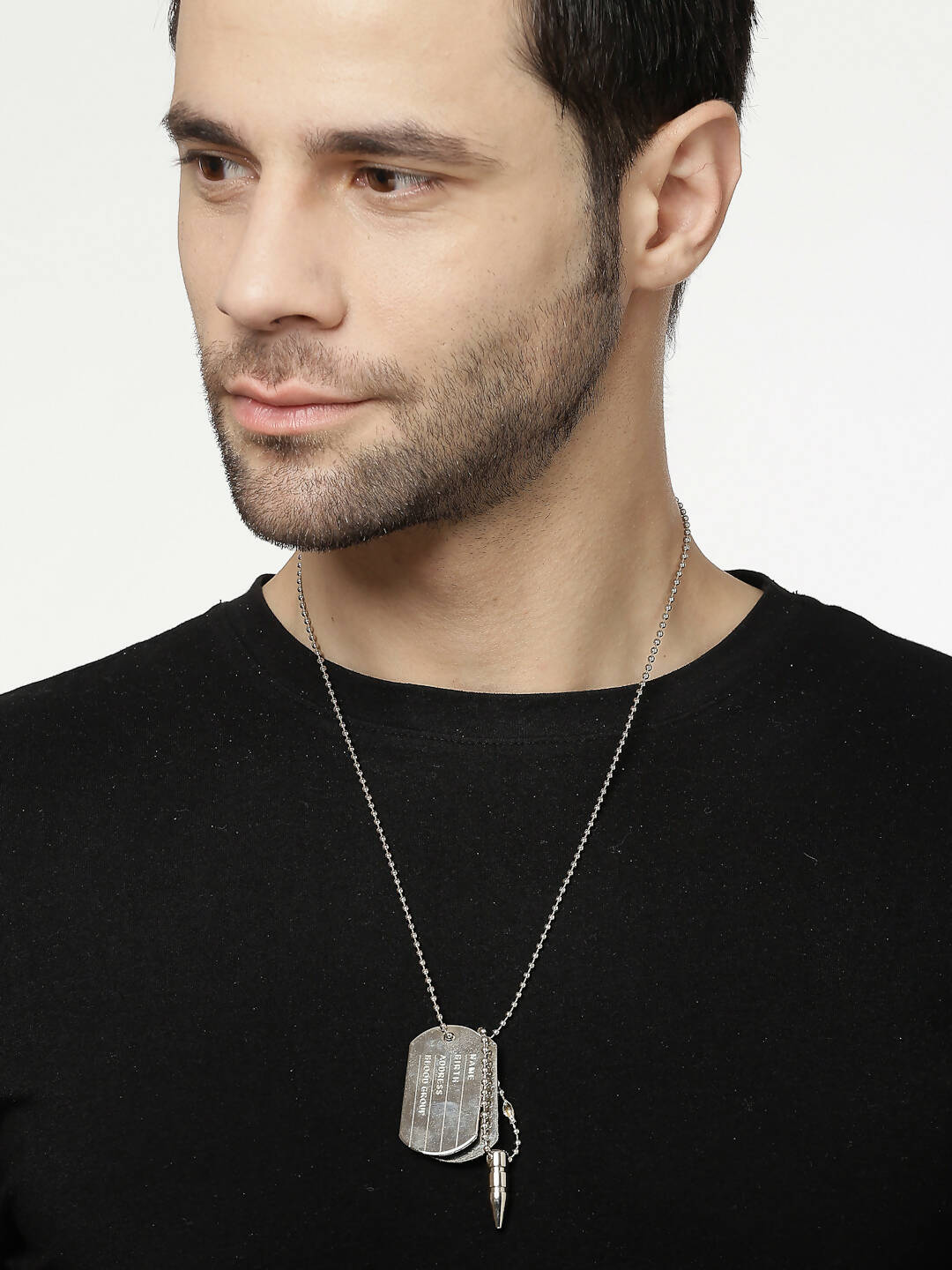 NVR Men Silver Plated Milletry Style Pendent With Chain
