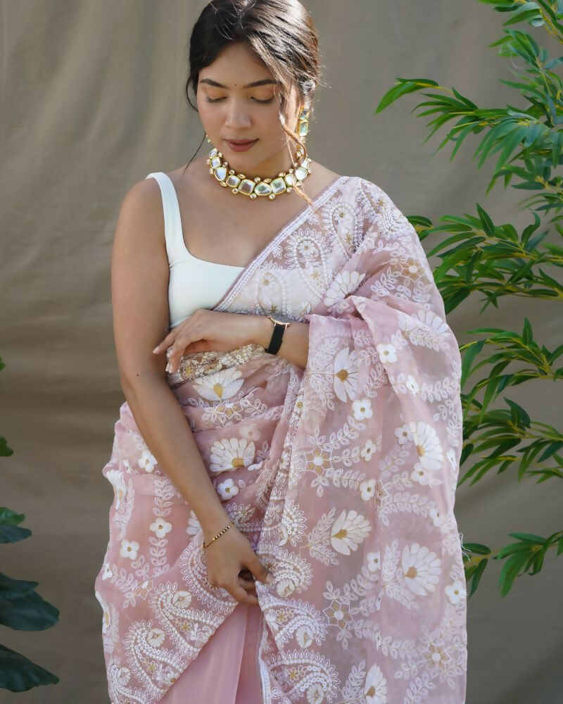 Vamsee Amisha Peach Organza Saree