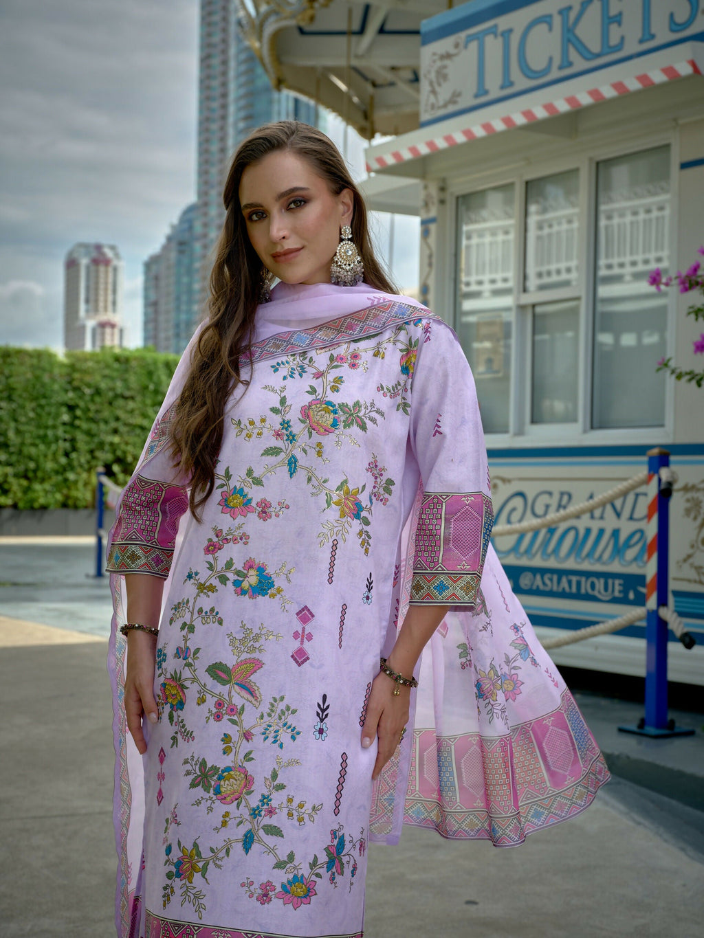 Joban Fashion Purple Position Digital Print With Position Foil Kurta Set
