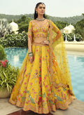 Vegaa Fashion Yellow Silk Embroidered & Art Mirror Work Wedding Wear Lehenga Choli