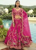 Vegaa Fashion Rani Pink Silk Embroidered & Art Mirror Work Wedding Wear Lehenga Choli