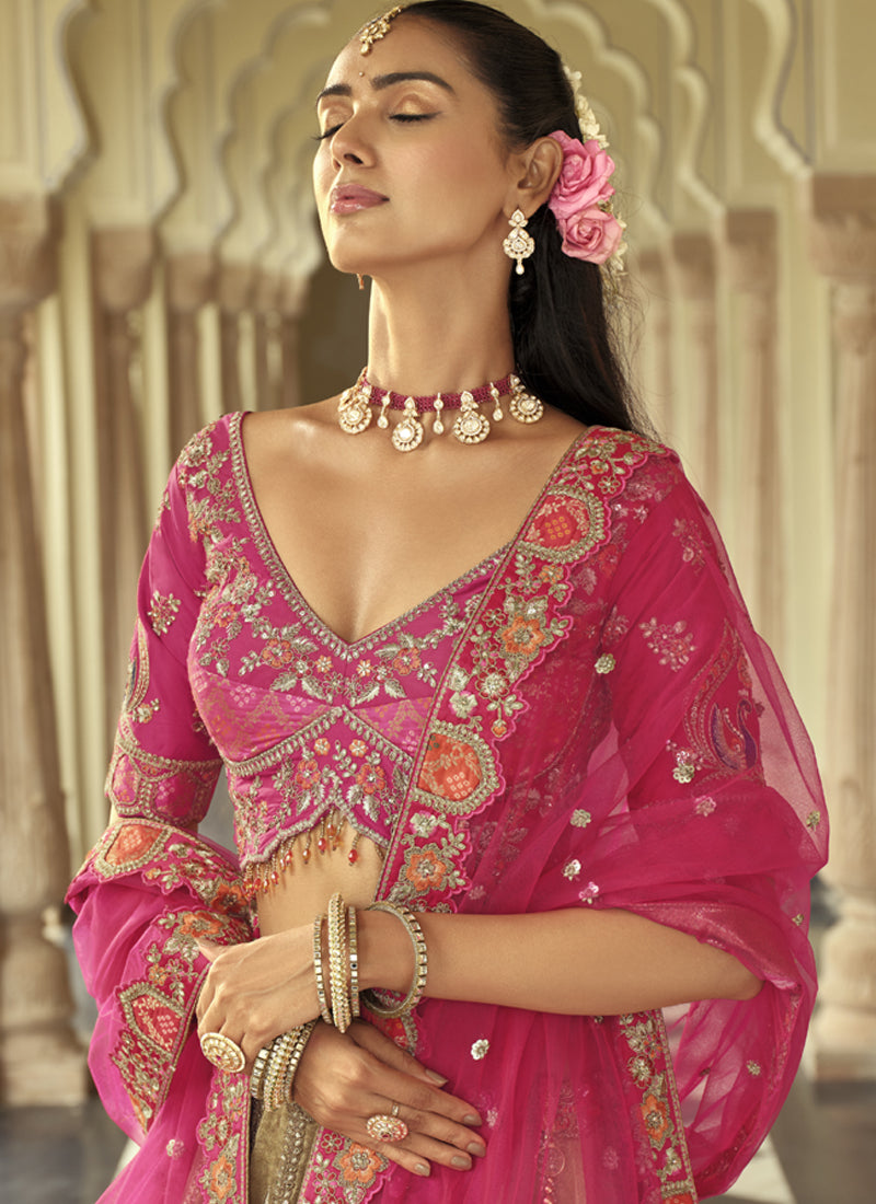 Vegaa Fashion Beige Silk Embroidered & Art Mirror Work Wedding Wear Lehenga Choli