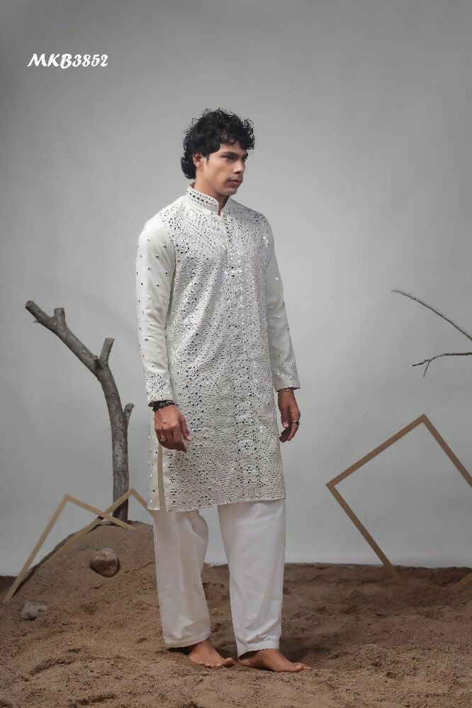 Off White Viscose Heavy Embroidery Work Kurta Set - Mahotsav