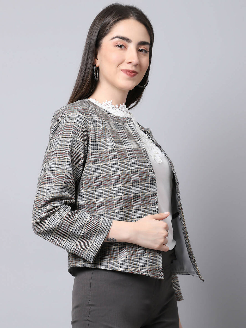Even Apparels Brown Polywool Open Front Statement Women's Jacket