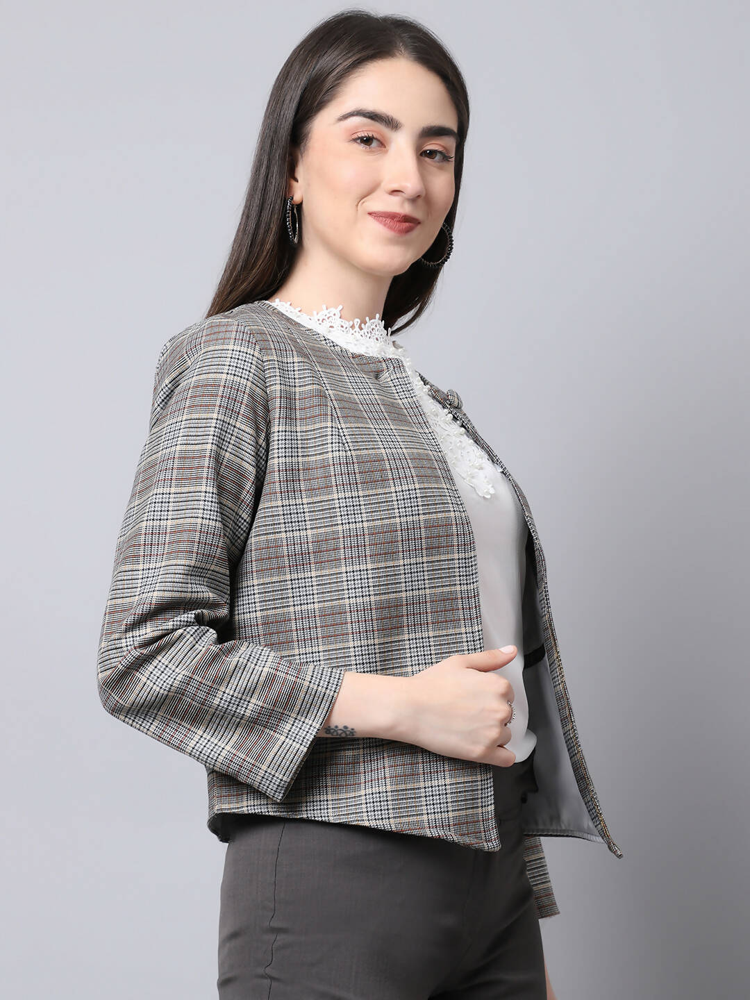 Even Apparels Brown Polywool Open Front Statement Women's Jacket