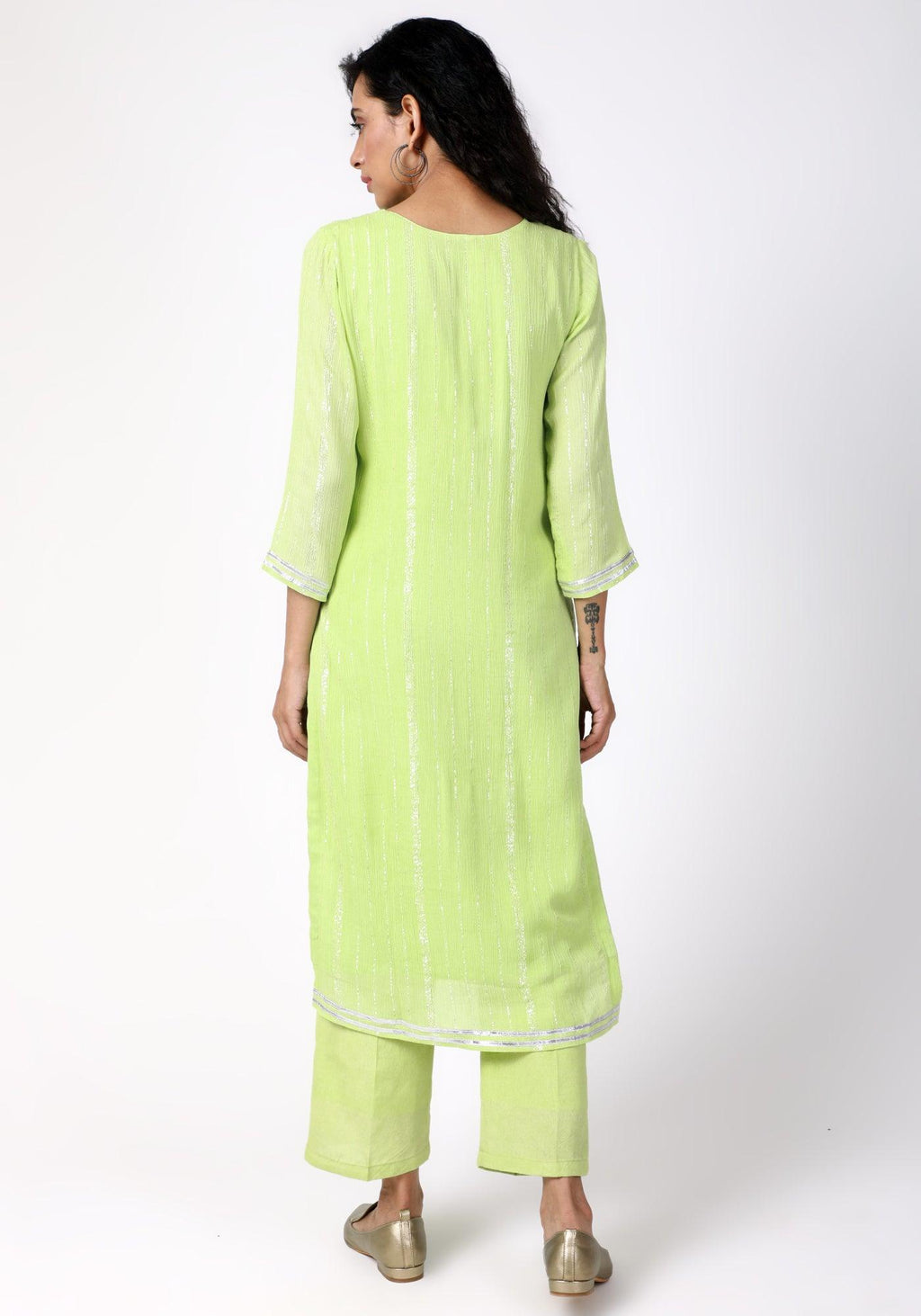 trueBrowns Green Gota Slit Kurta-Pant