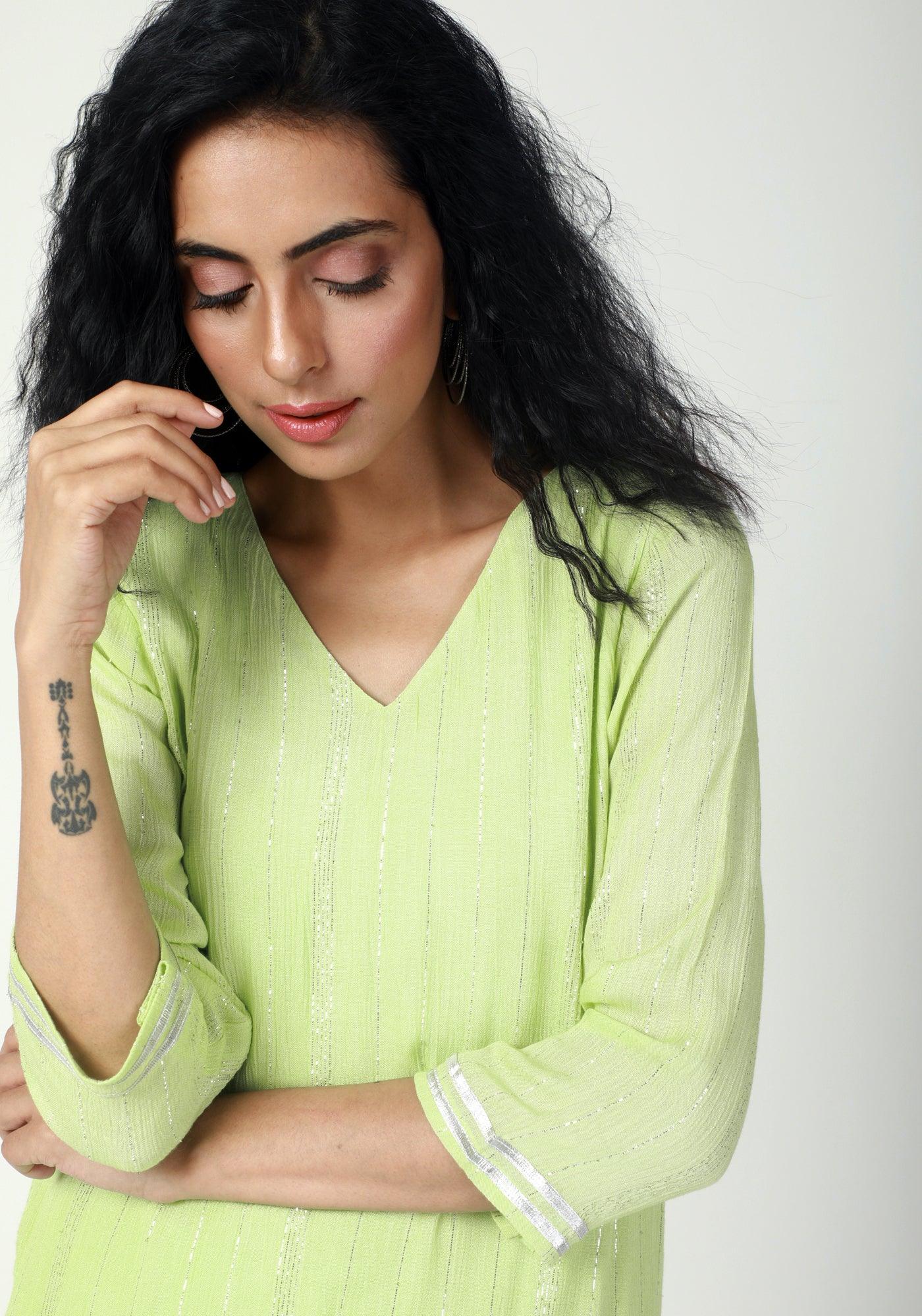 trueBrowns Green Gota Slit Kurta-Pant