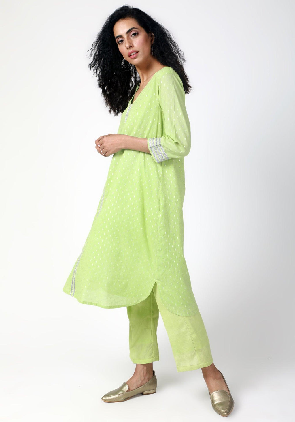 trueBrowns Green Silver Laced Kurta-Pant