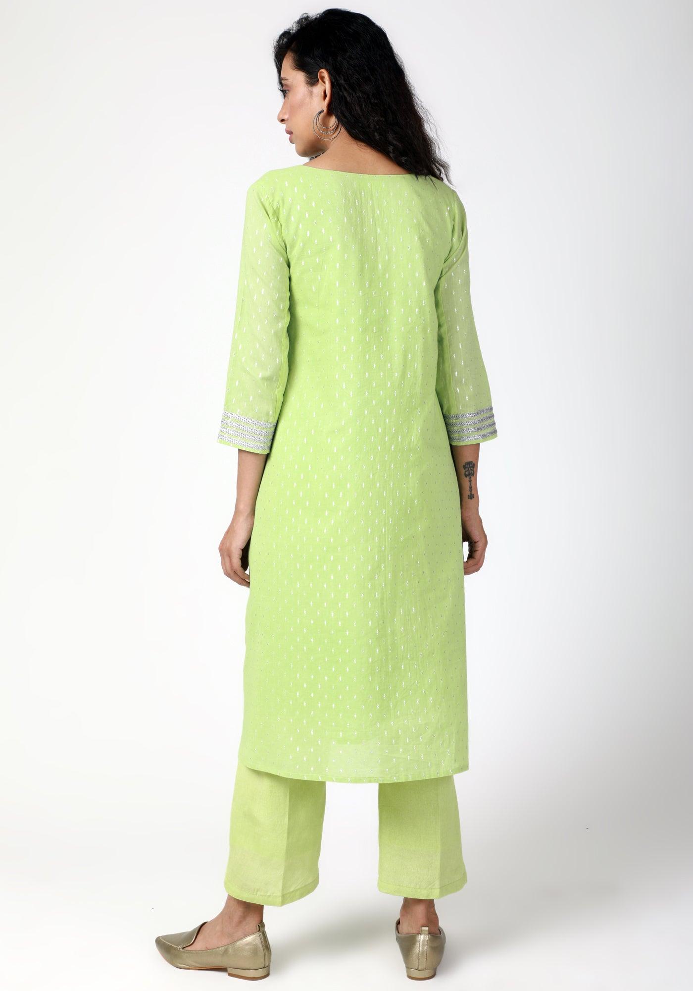 trueBrowns Green Silver Laced Kurta-Pant