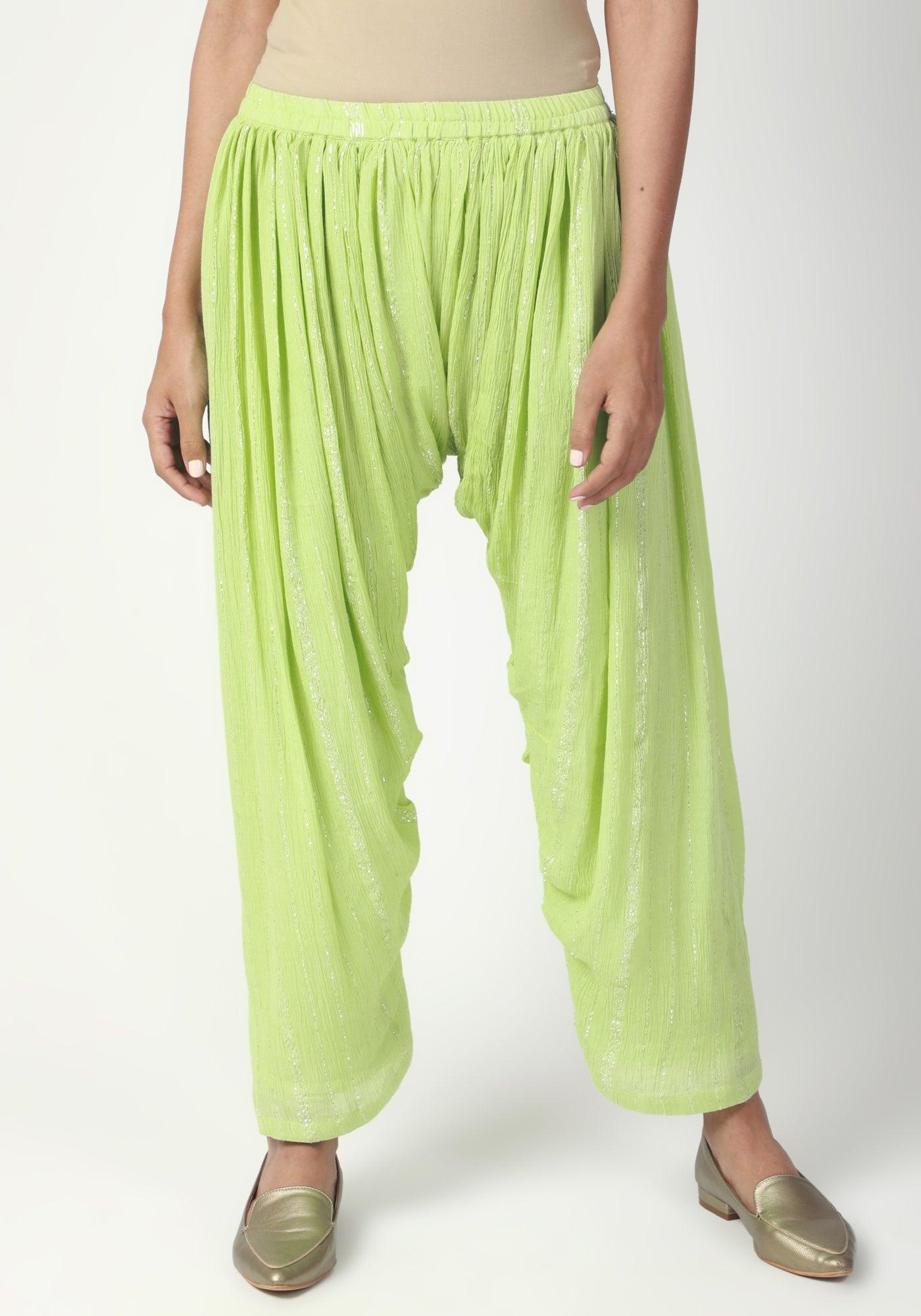 trueBrowns Green Silver Laced Kurta- Ruffled Pant