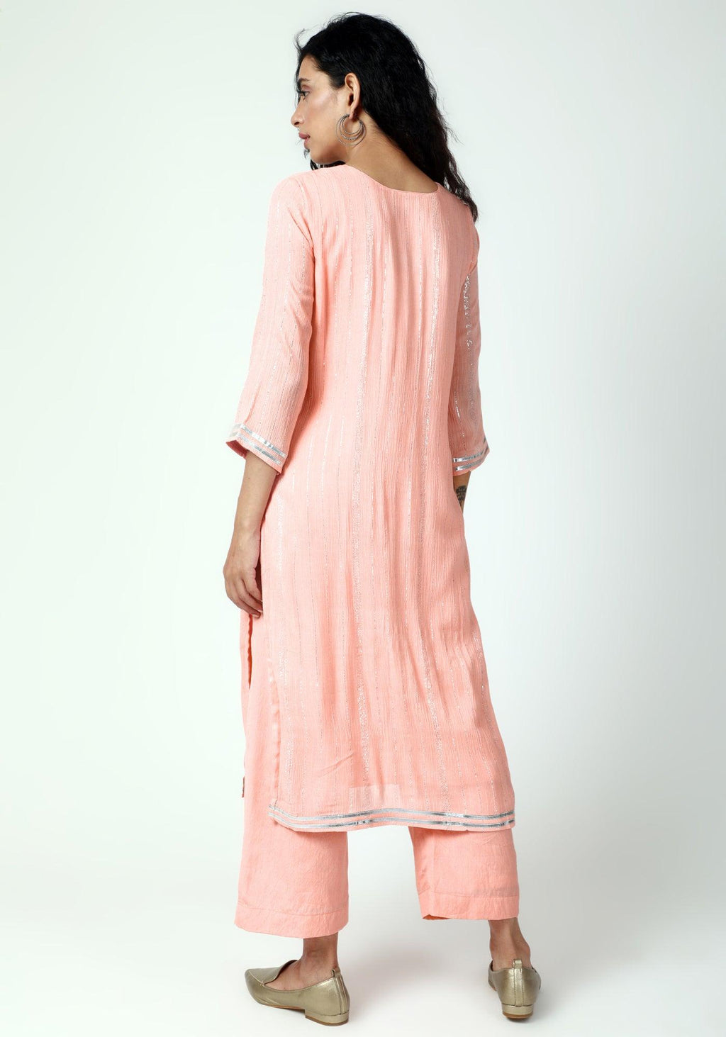 trueBrowns Peach Gota Slit Kurta-Pant-Dupatta