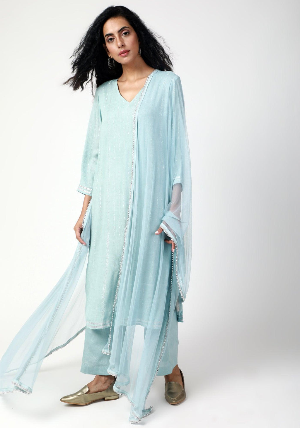 trueBrowns Blue Gota Slit Kurta-Pant Set