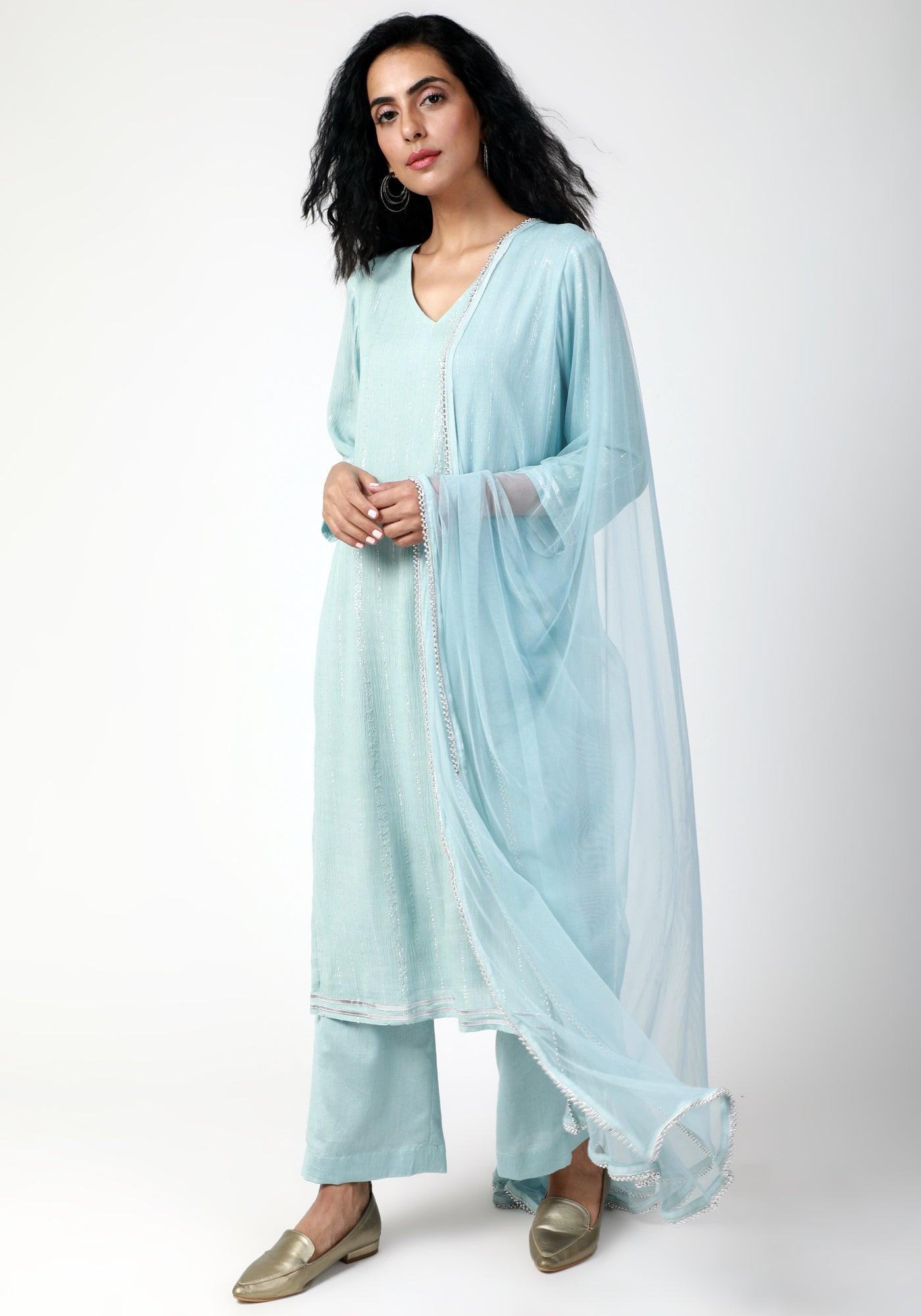 trueBrowns Blue Gota Slit Kurta-Pant Set