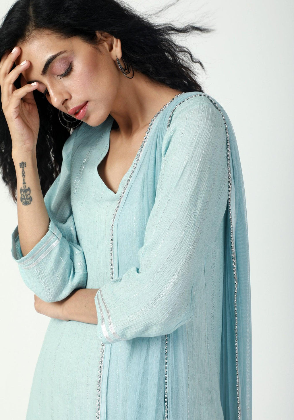trueBrowns Blue Gota Slit Kurta-Pant Set