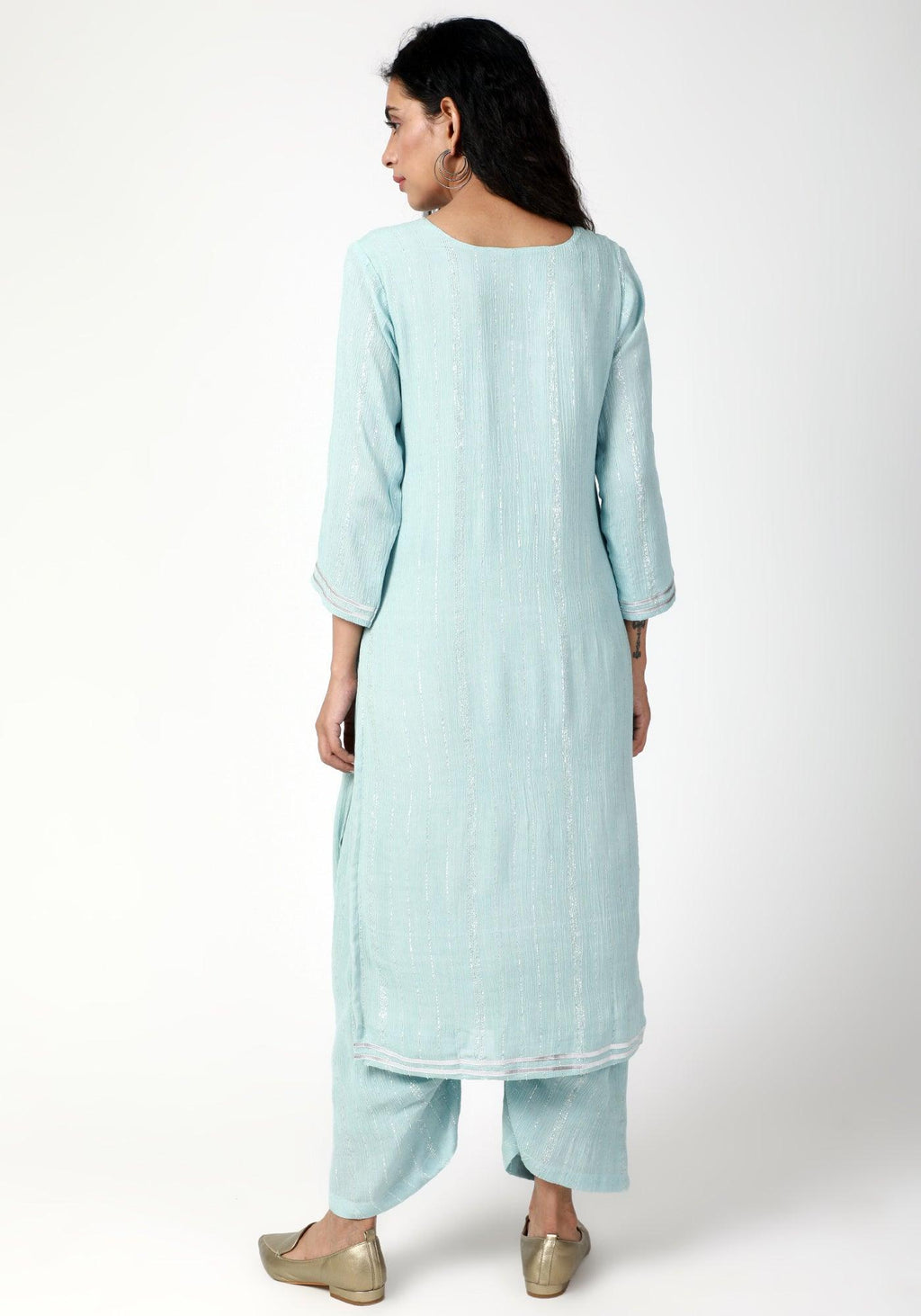 trueBrowns Blue Gota Slit Kurta-Ruffled Pant