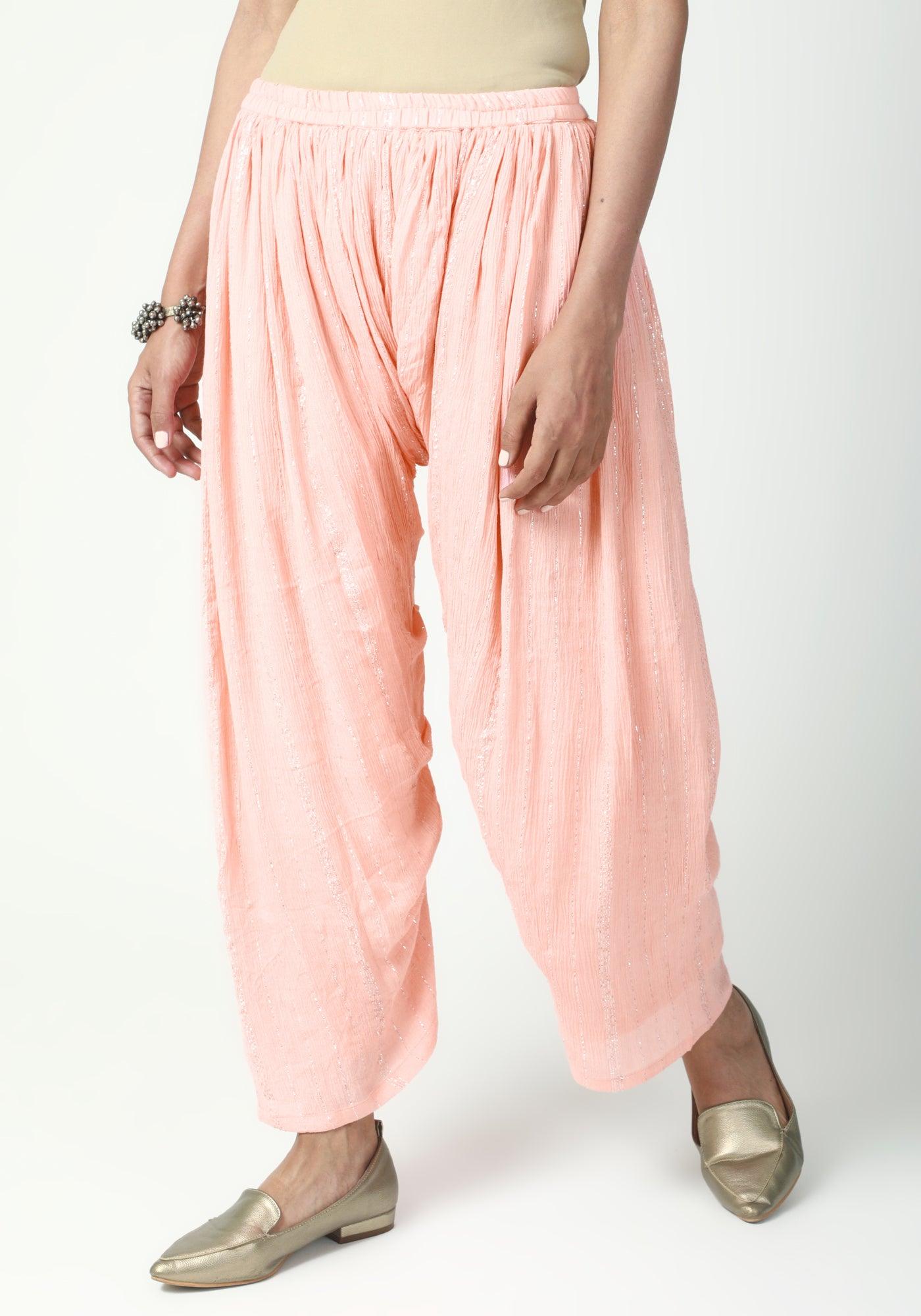 trueBrowns Peach Laced Kurta-Ruffled Pant-Dupatta