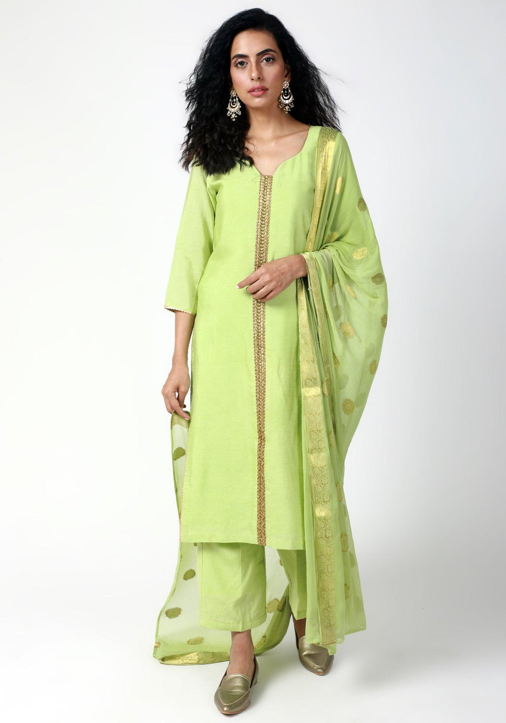 trueBrowns Green Gota Kurta-Pant-Dupatta