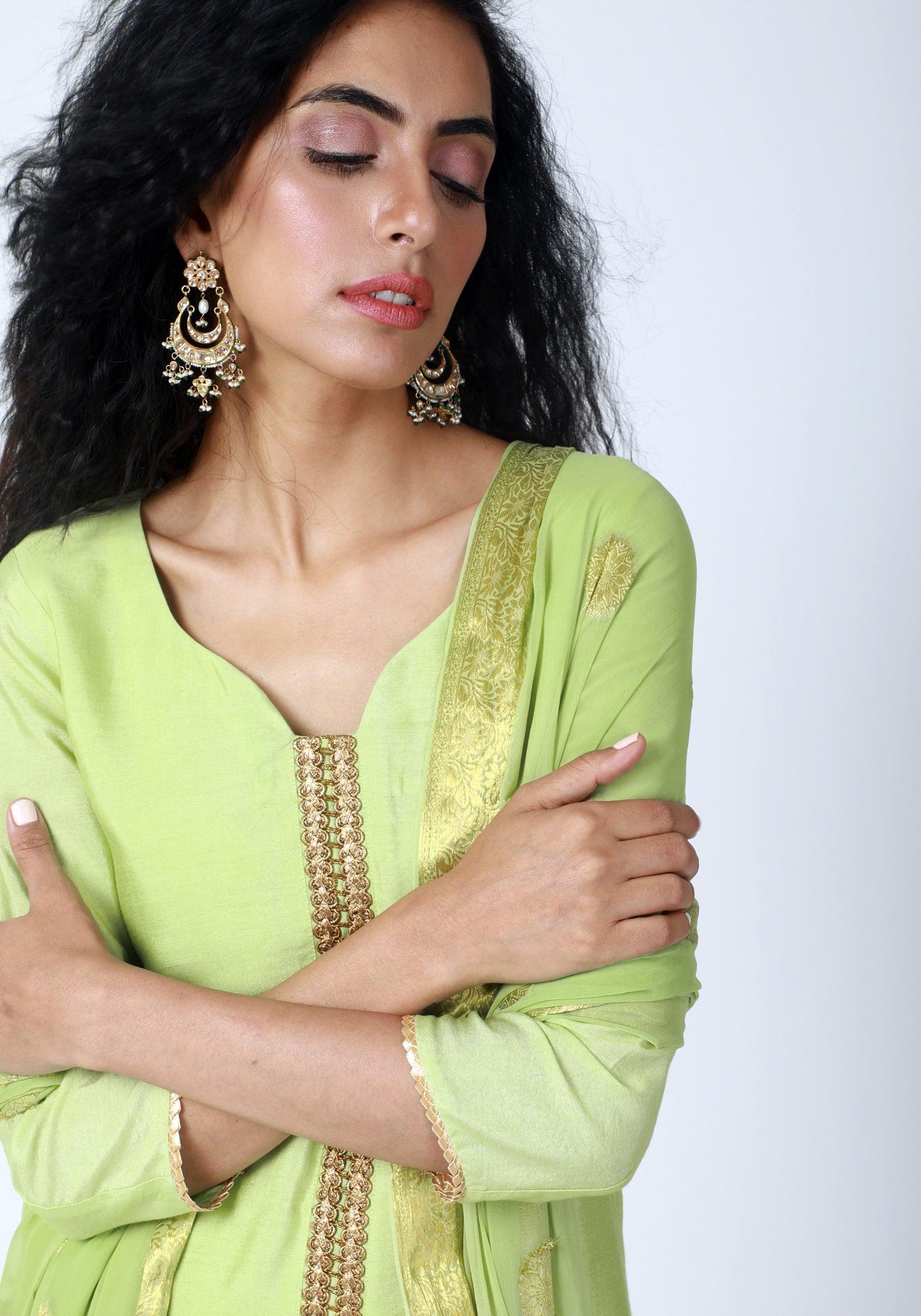 trueBrowns Green Gota Kurta-Pant-Dupatta