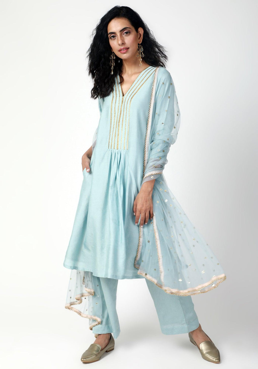 trueBrowns Blue Gota Kurta-Pant-Dupatta