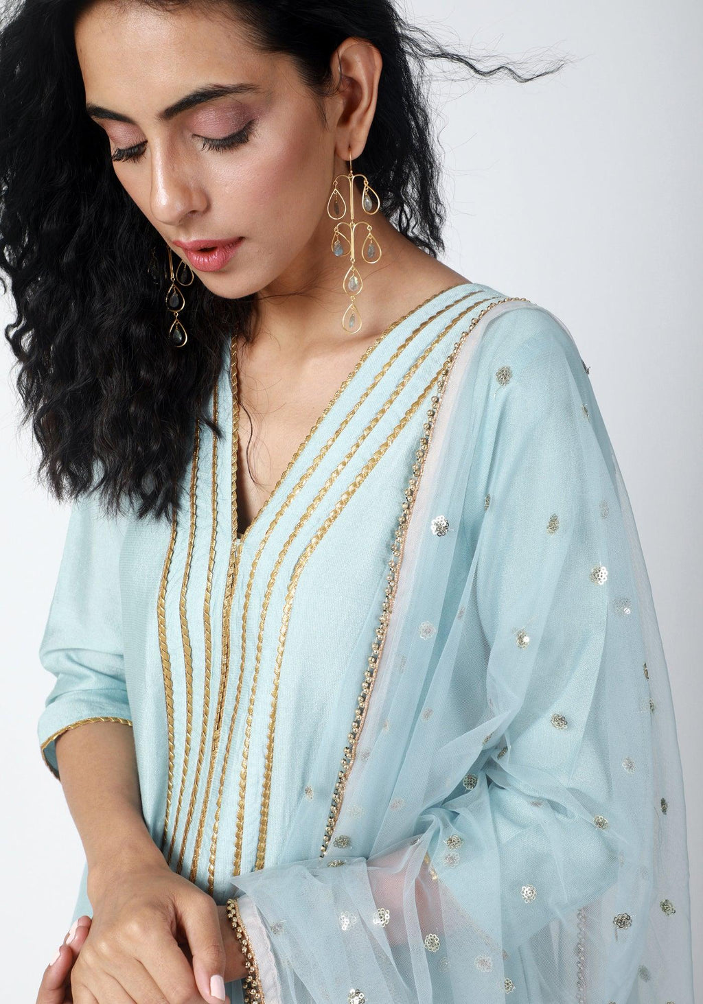 trueBrowns Blue Gota Kurta-Pant-Dupatta