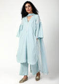 trueBrowns Blue Silver Laced Kurta-Pant-Dupatta