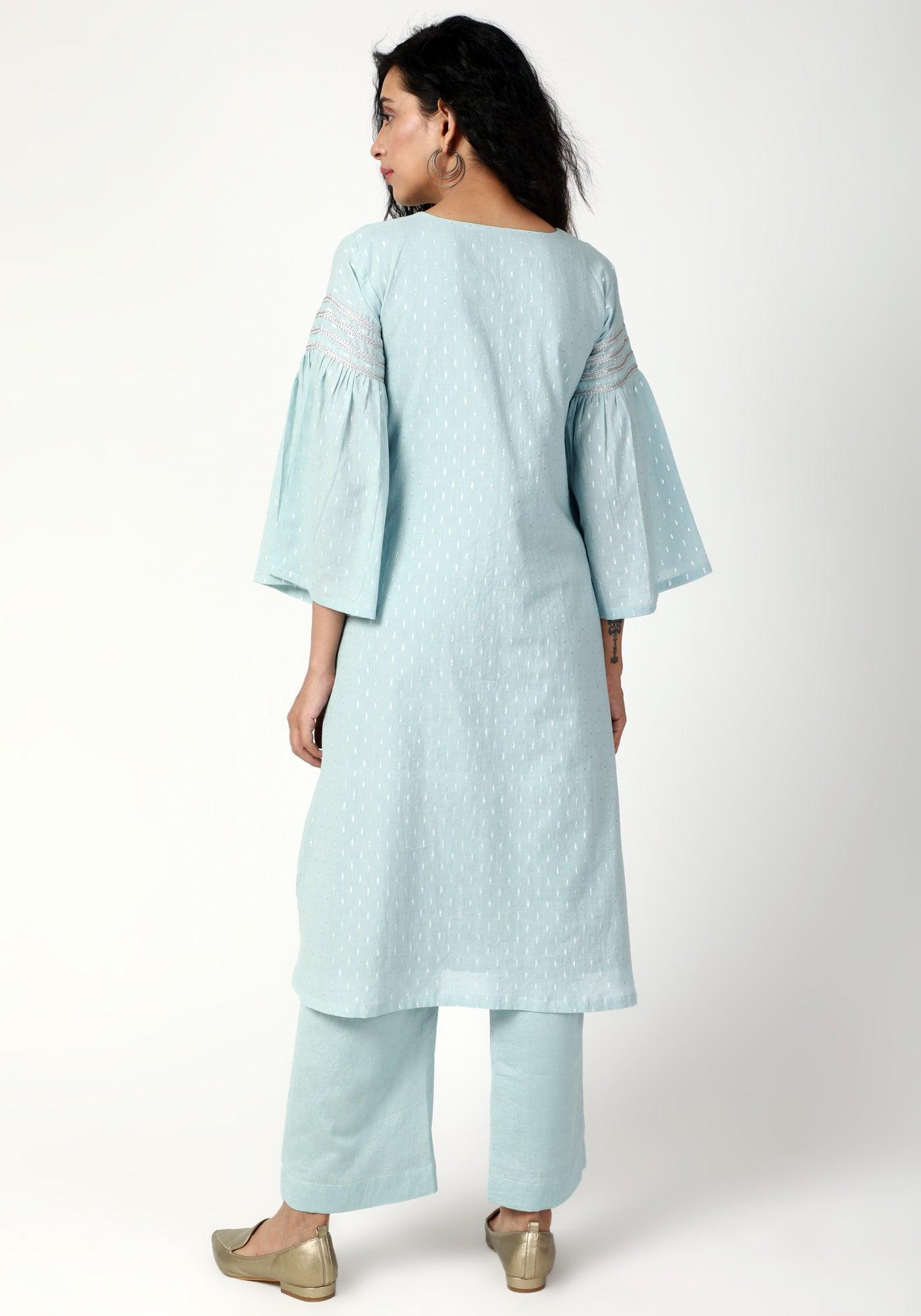trueBrowns Blue Silver Laced Kurta-Pant-Dupatta