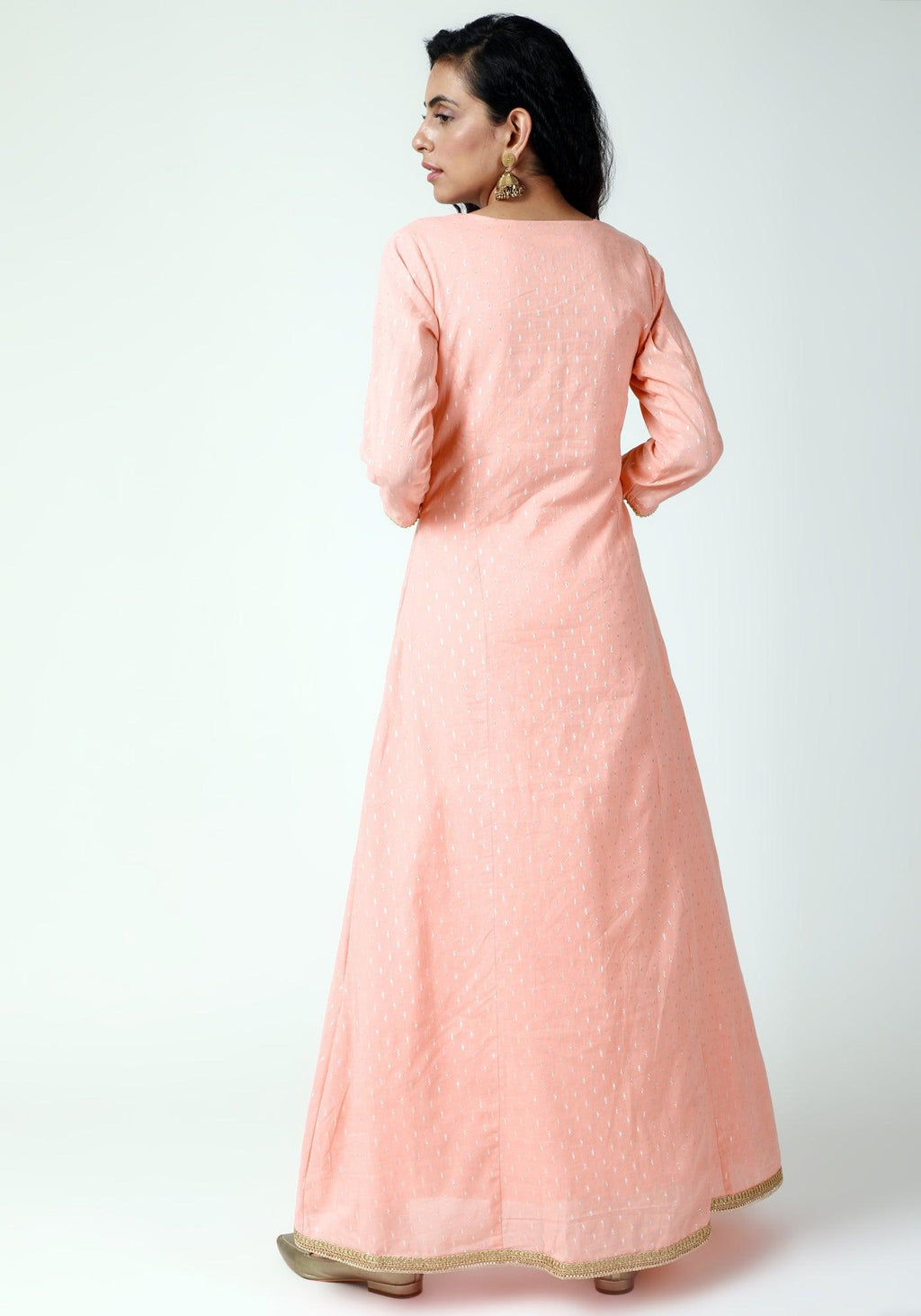 trueBrowns Peach Lace Kurta-Pant-Dupatta