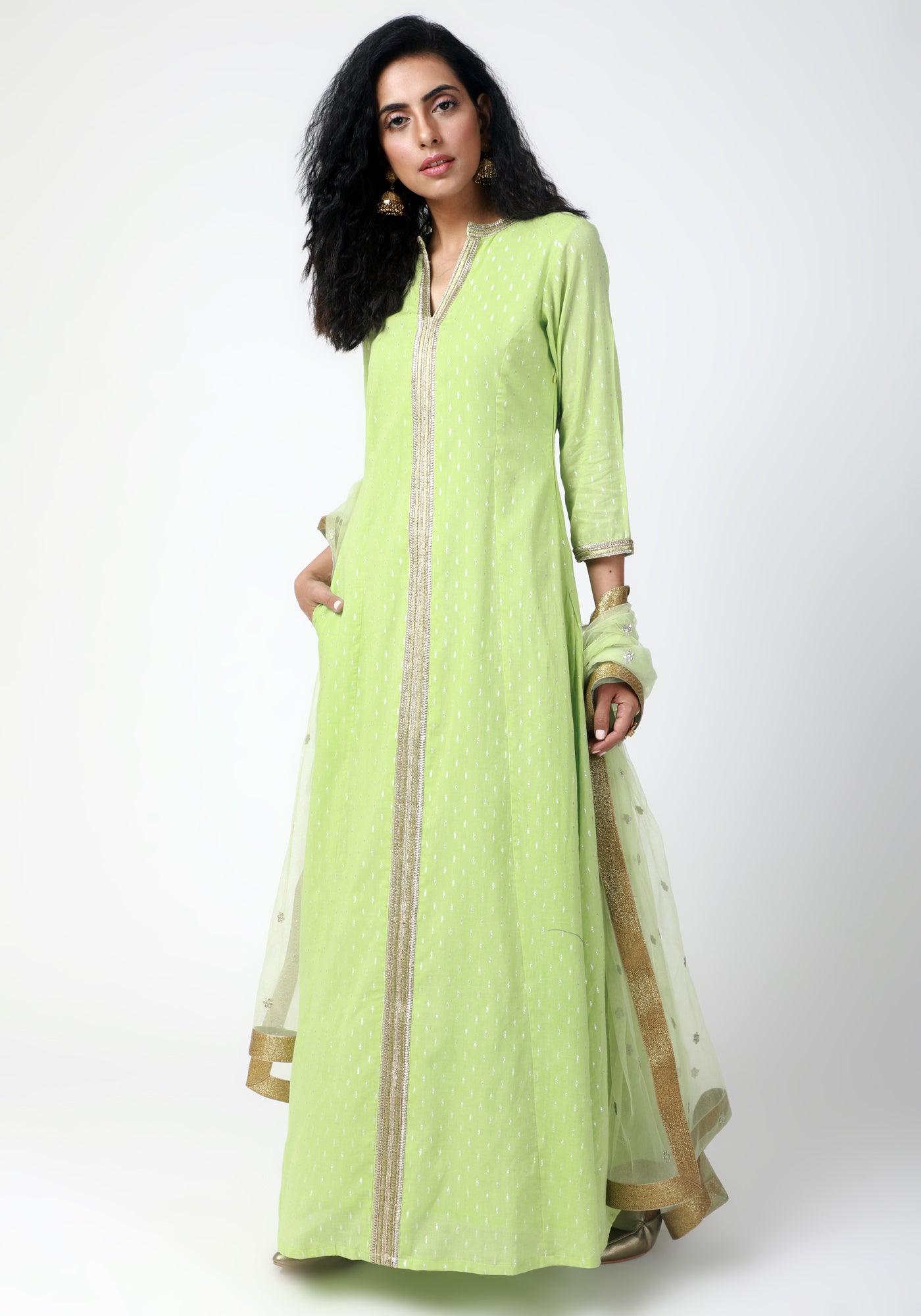 trueBrowns Green Lace Kurta-Pant-Dupatta
