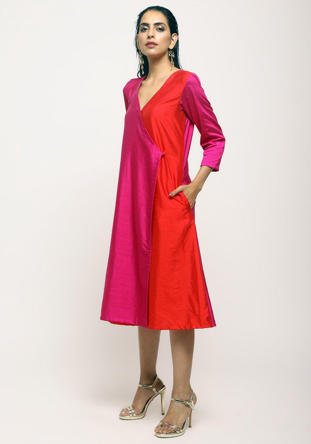 trueBrowns Pink Contrast Overlap Dress