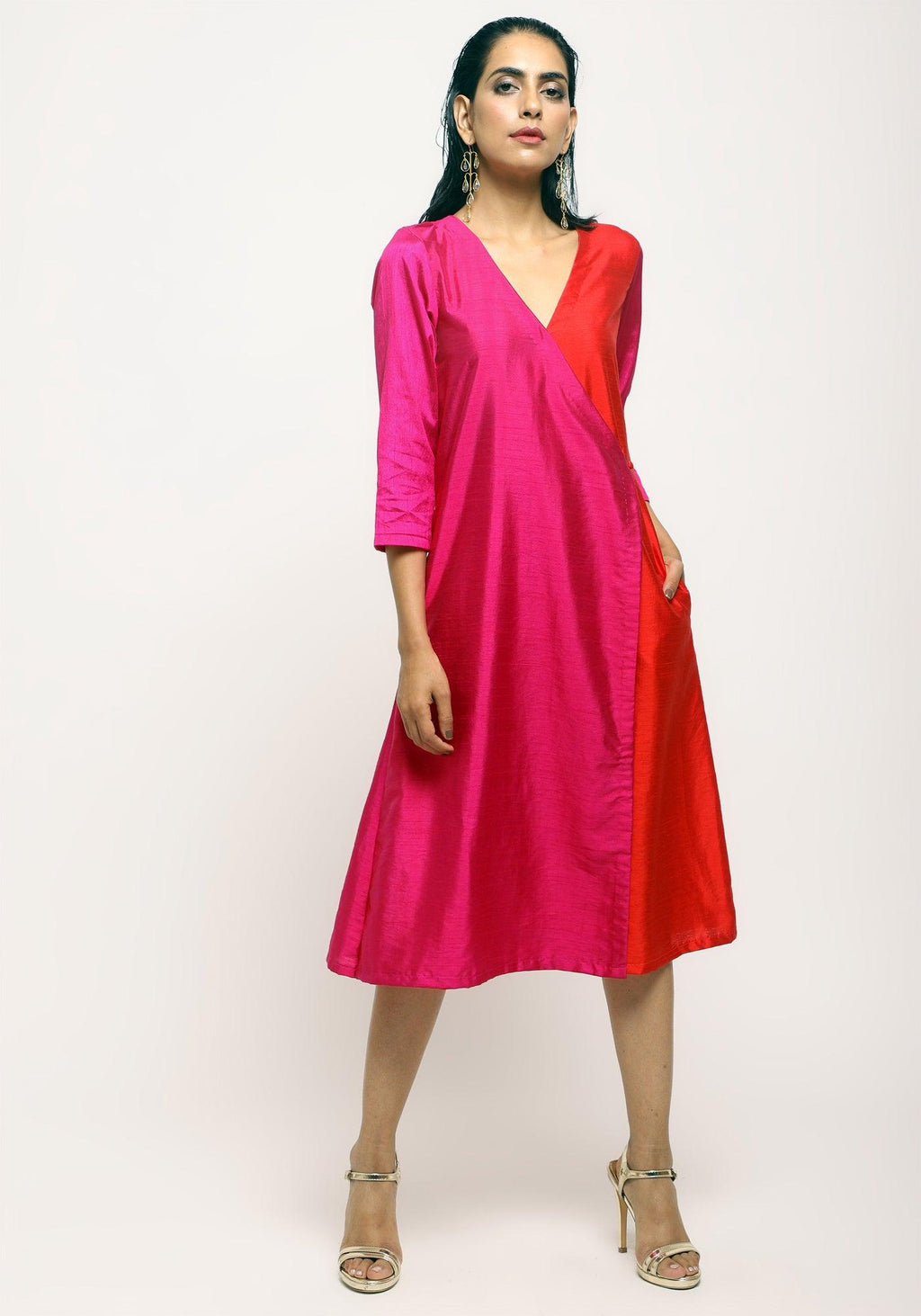 trueBrowns Pink Contrast Overlap Dress