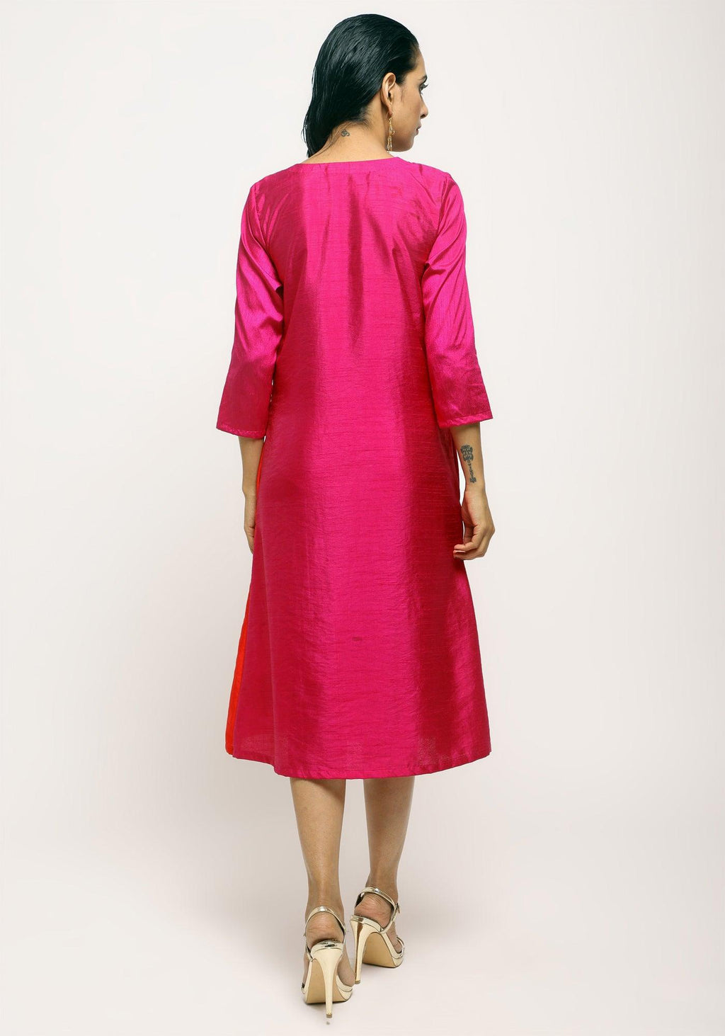 trueBrowns Pink Contrast Overlap Dress